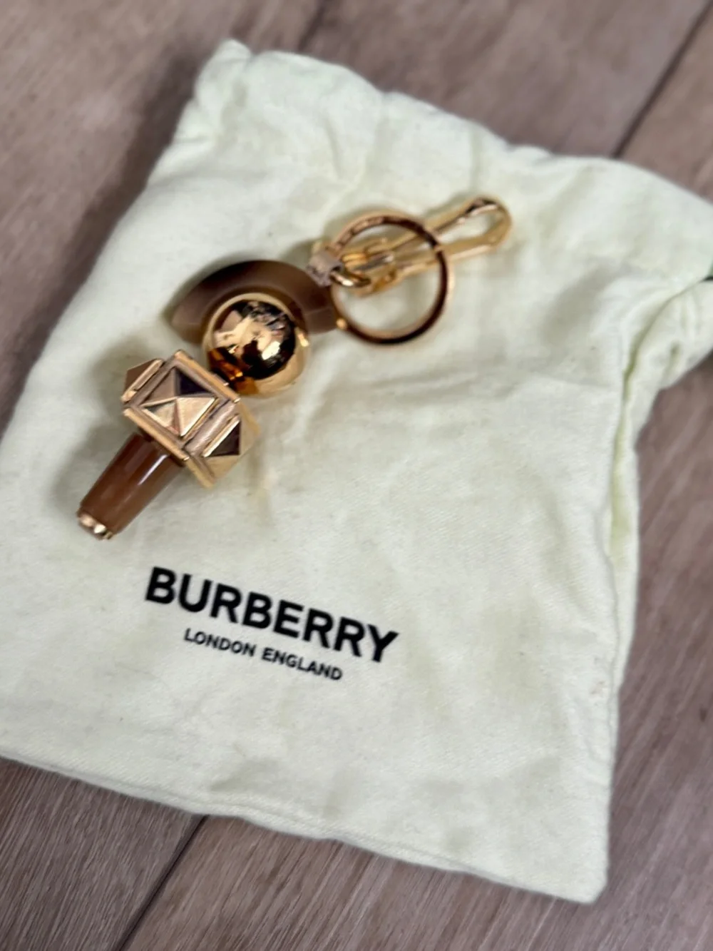 Burberry Gold Studded Bag Charm Keychain Punk Y2K Designer Accessory